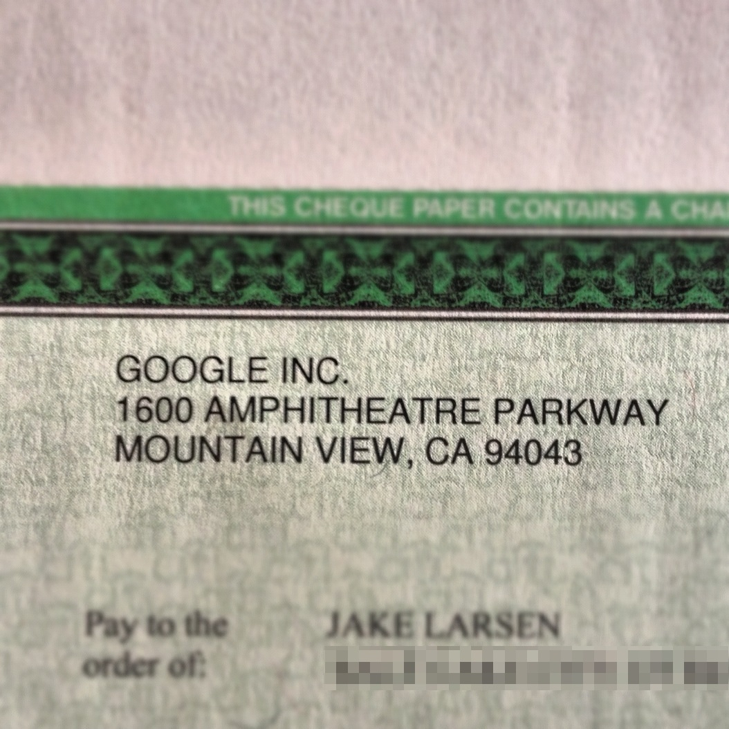 My First Check From Google